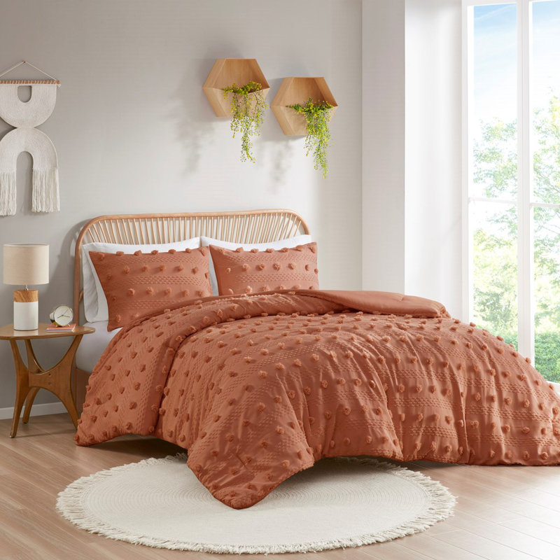 Clip Jacquard Comforter Set, Rust, Queen Comforter + 2 Standard Pillowcase