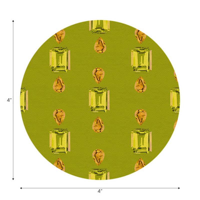 Gem Peridot Acid Vegan Leather Round Coasters