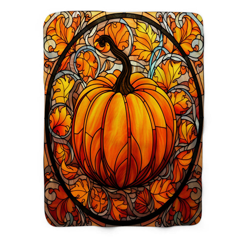 Stained Halloween Pumpkins - 1 Piece Premium Sherpa Blanket, Queen