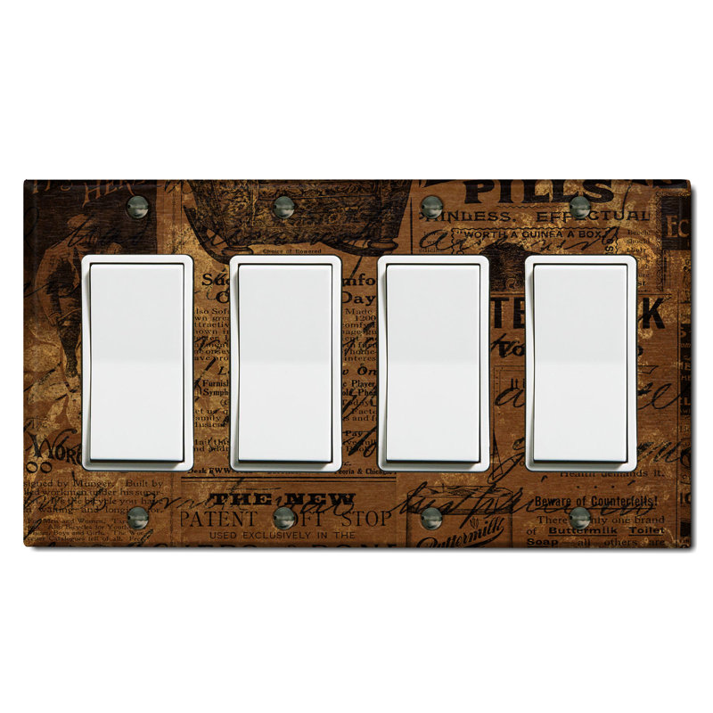 Rustic Bakery Letter Brown Nature Themed 4 - Gang Toggle Light Switch Standard Wall Plate