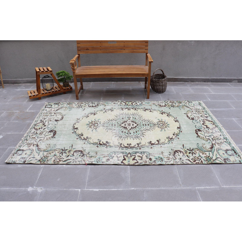 Tapis turc Oushak de style antique avec motif floral unique pour décoration intérieure Boho