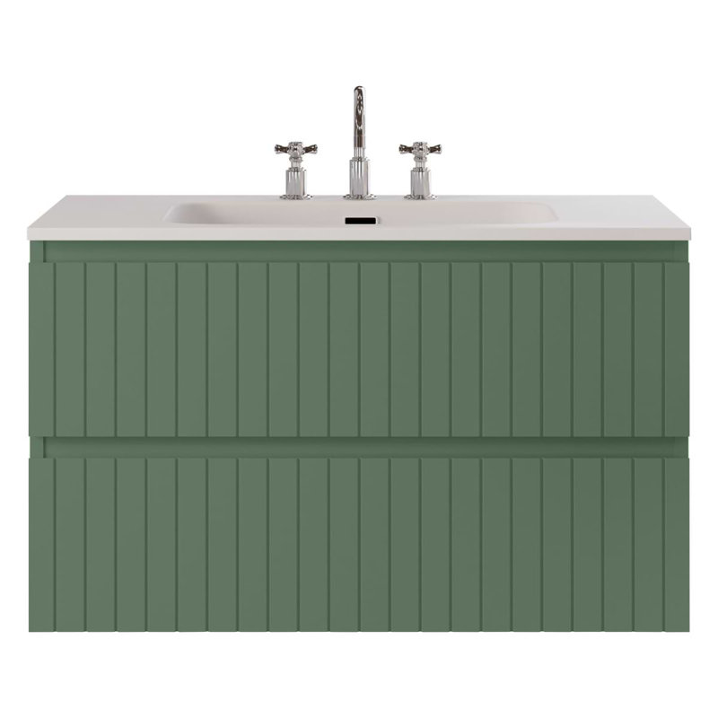 Meuble-lavabo simple flottant cannelé 36 po Atharv, Vert forêt, 36" W