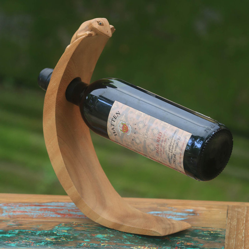 Decklan Solid Wood Tabletop Wine Bottle Rack in Black, Natural