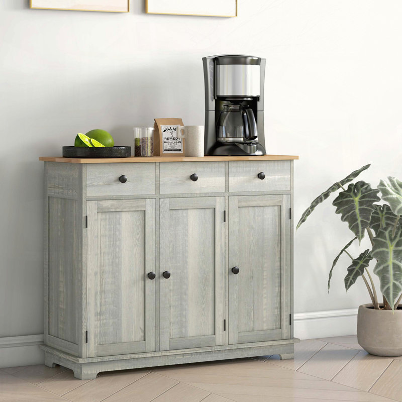 Modern Sideboard with Solid Wood Countertop, Light Gray