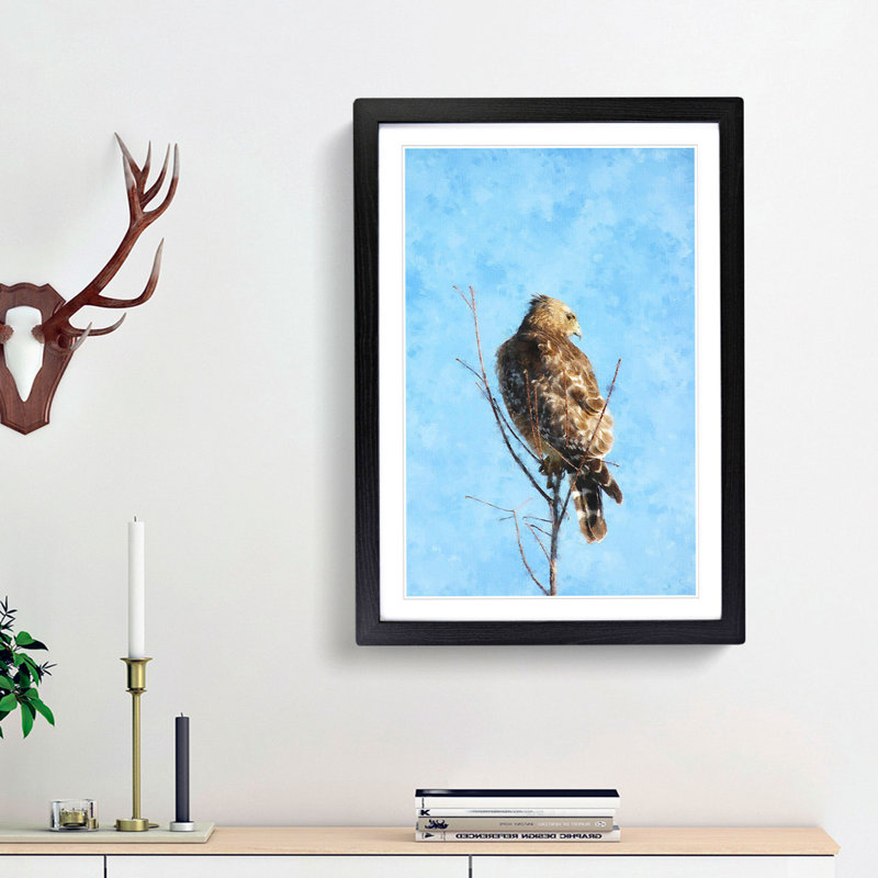Hawk Perched In A Tree - Single Picture Frame Painting on MDF, Black Framed, 87cm H x 62cm W x 2cm D