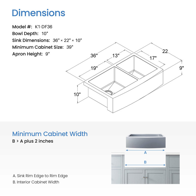 36 " L Double Bowl Stainless Steel Kitchen Sink