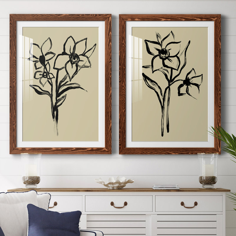 Encre florale I Premium encadrée mat - prête à être suspendue, Érable, H 24 po x l 36 po x P 1,5 po