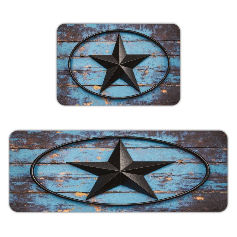 Ensemble de 2 tapis de cuisine Black Star Decor, Bleu / étoile noire