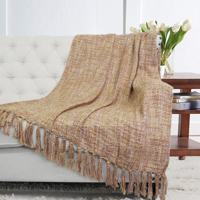 Knitted Blanket with Fringe