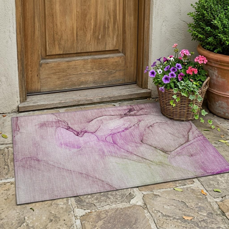 Tapis intérieur antidérapant lavable abstrait 2 pi x 3 pi rose