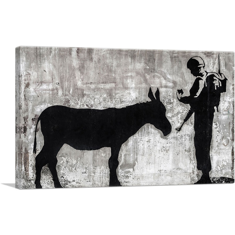 «Soldier Checking Donkey's documents» par Banksy, reproduction d'art sur toile tendue, H 12 po x l 18 po x 1,5 po