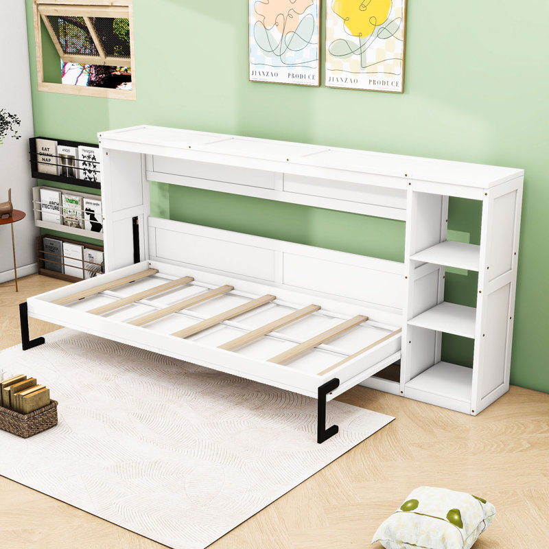 Lit escamotable en bois avec bibliothèque, Simple