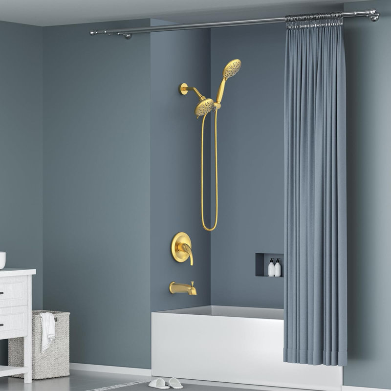 Shower System With Tub Spout, Brushed Gold
