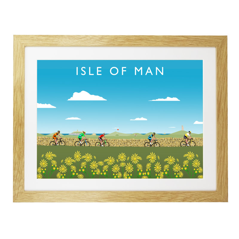 Isle Of Man Cycling by Richard O'Neil - Print, Oak Wood Frame, 33.5 cm H x 43.5 cm W x 2.2 cm D