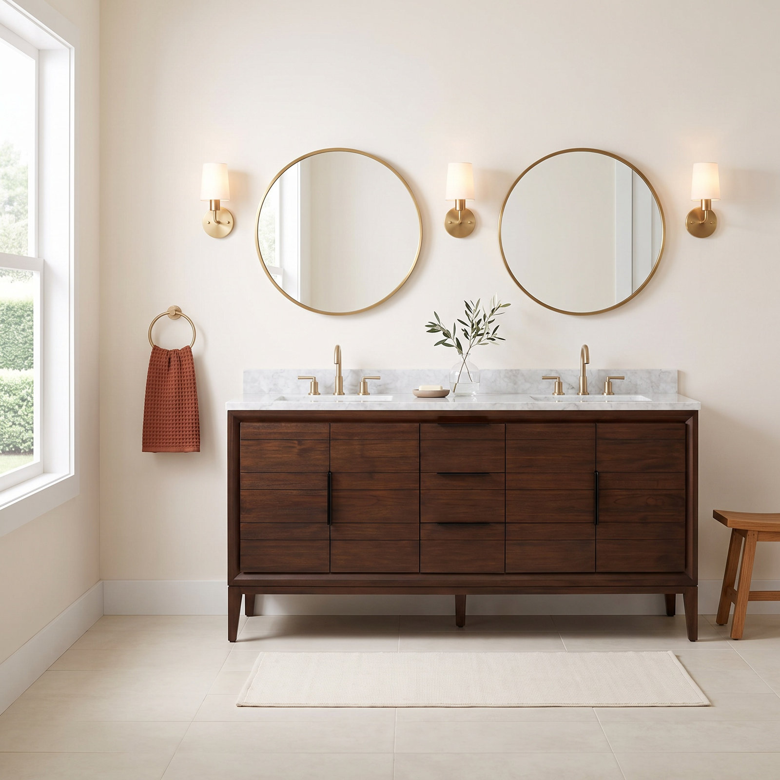 Aliso 72" Carrara Marble Double Bathroom Vanity, Carrara Marble / Java , No Faucet Hole, 34'' H x 72'' W x 22'' D