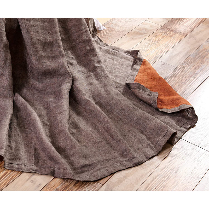 Brussels Belgian Flax Linen Woven Throw, Gray/Orange