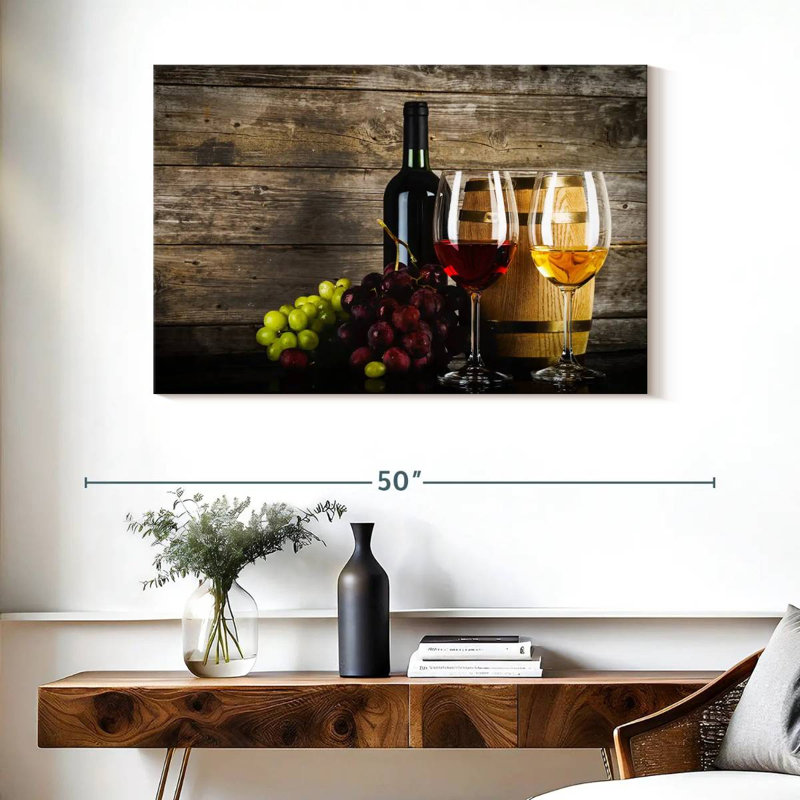 Raisins et vin sur toile, H 26 po x l 39 po x P 1,25 po