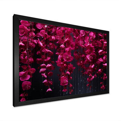 Rose et noir, cascade de fleurs fuschia - art mural sur toile Fuschia