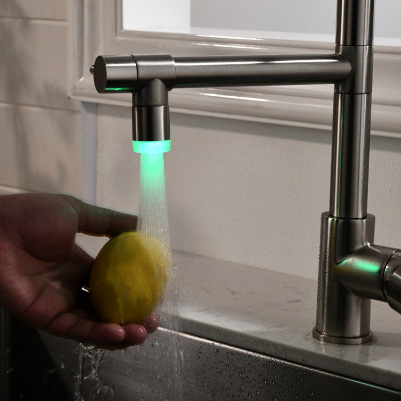 Robinet d'évier de cuisine avec douchette extractible - Nickel brossé, entièrement en laiton, rotatif à 360 degrés, résistant à la corrosion à l'eau chaude et froide, bec pivotant