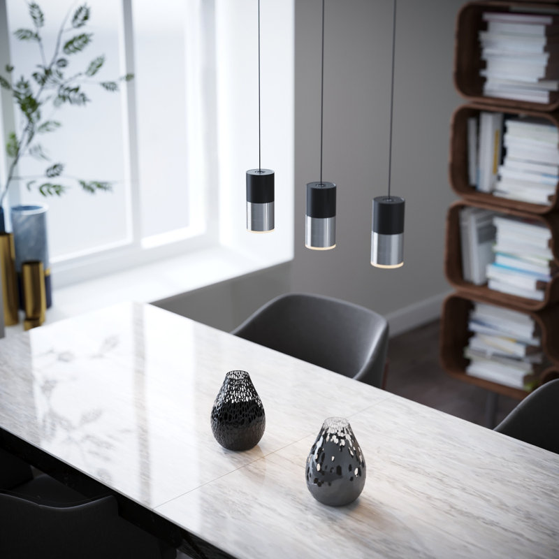 Luminaire suspendu linéaire à 3 lumières pour îlot de cuisine Grecia, Noir / nickel