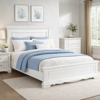 Jena Queen Size Bed, Paneled Frame Moldings, New Age Farmhouse White