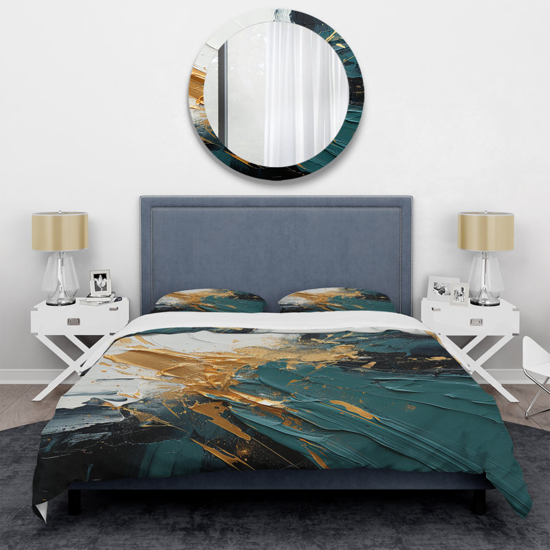 Ensemble de housse de couette or et vert, Housse de couette pour très grand lit
