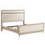 Grand lit, revêtement en chenille beige, finition naturelle, élégance moderne, cadre de lit en bois, tête de lit et sommier tapissier requis, nécessaire