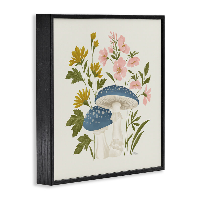 Giclée encadrée champignon bleu et fleurs sauvages, design par Cat Thurman Designs, H 24 po x l 24 po
