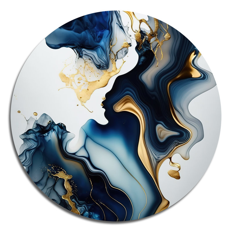 Géode abstraite marbre bleu I - Art abstrait rond en métal, H 23 po x l 23 po