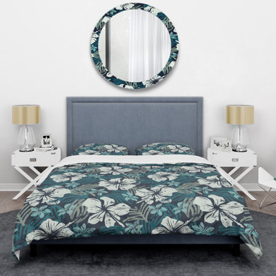 Fleurs bleues grunge - Ensemble de housse de couette floral - Polyester microfibre
