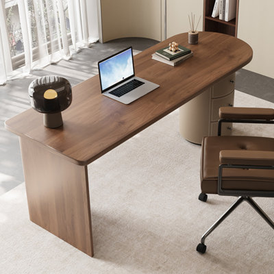 Bureau en bois manufacturé demi-cercle brun noisette