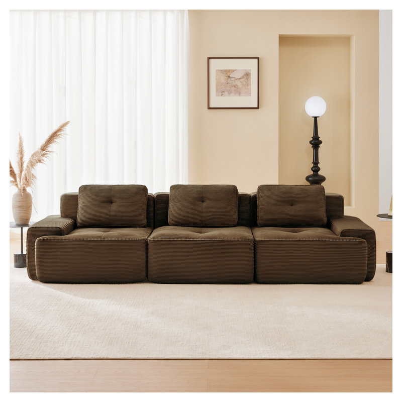Canapé modulaire moderne 117 po 117 po, canapé surdimensionné en velours côtelé 3 places avec sièges profonds et sans assemblage requis