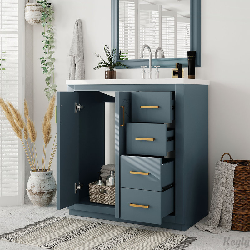 30'' Bathroom Vanity with Ceramic Sink Combo, Blue
