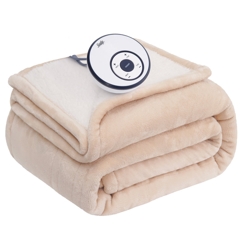 Couverture chauffante en flanelle et en sherpa SEALY, Lit double, Blanc