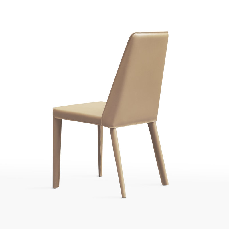 17.75'' H Genuine Leather Upholstered Metal Side Chair, Khaki