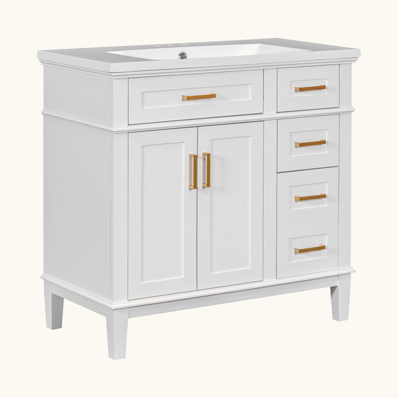 Meuble-lavabo moderne avec lavabo en résine, Blanc