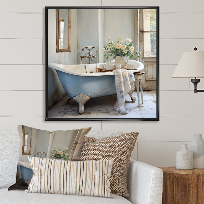 " Bath Laundry Serenity Soak ", 30" H x 30" W x 1" D, Black Floater Framed