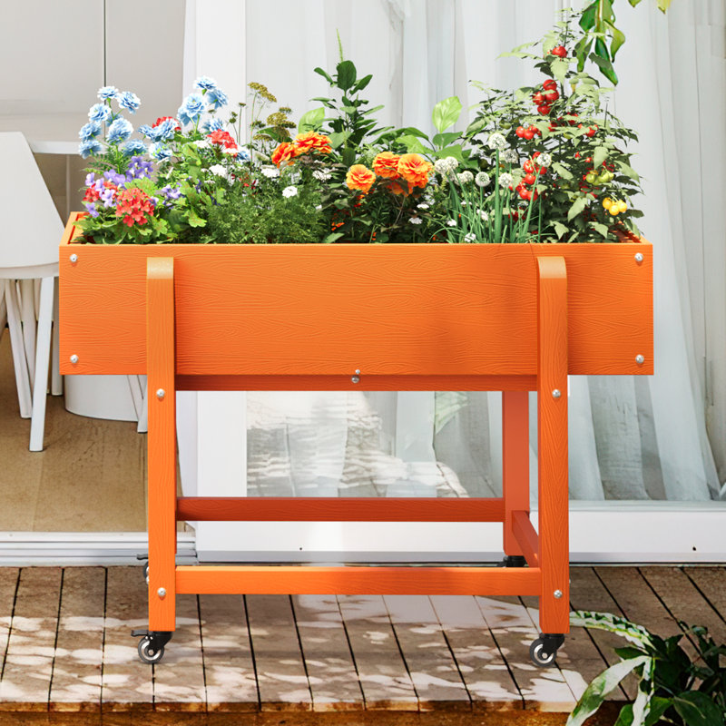 Ethelle Movable Raised Garden Beds Outdoor With Lockable Wheels, 27.56" H x 39.37" W x 20.28" D, Orange
