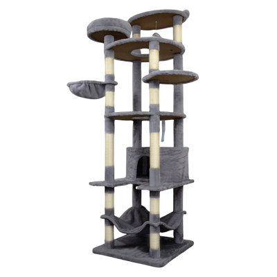 78.8" Dark Gray Cat Tree for Multiple Cats, Extra-Wide Cat Tower with 12 Sisal Posts & 3 Condos, Large Cat Furniture with Hammock and Anti-Tip Design for 3-4 Cats, Multi-Level Play Center with Interactive Toys