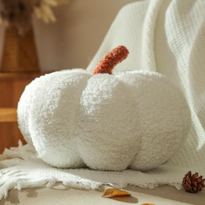 Pumpkin Pillows, Halloween Pumpkin Throw Pillows, White Shaped Pillow For Fall Room Decor Gifts, Teddy Fleece Cute 6X12 Inches Halloween Pillow, Accent Fall Pillows