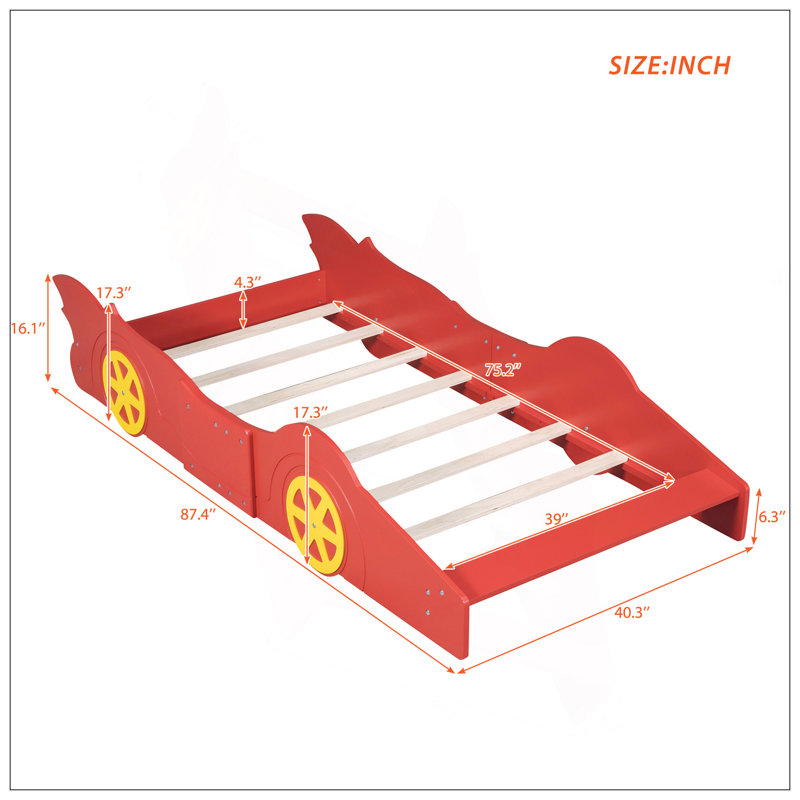 Lit plateforme avec roulettes Race, Lit simple, Rouge