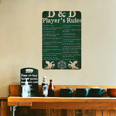 High-Quality Tin Sign Decor,  D And D Player Rules Sign , durable, fade-resistant, easy to hang, perfect for home, kitchen, bar decor to add rustic or modern charm.