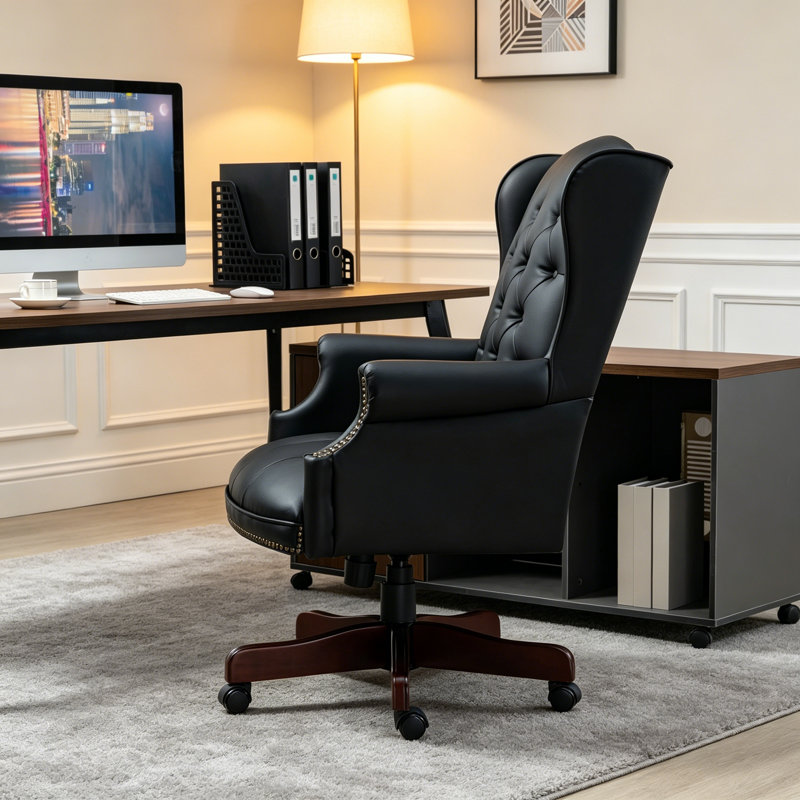 Executive Office Chair - High Back Reclining Comfortable Desk Chair PU Leather Desk Chair, Black