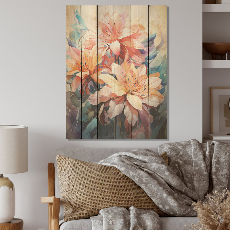 Joyeux bouquet d'hibiscus tropical - Art sur bois d'hibiscus sur bois de pin naturel, H 32 po x l 24 po