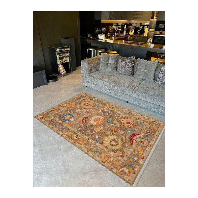 Tapis décoratif tissé orange et beige