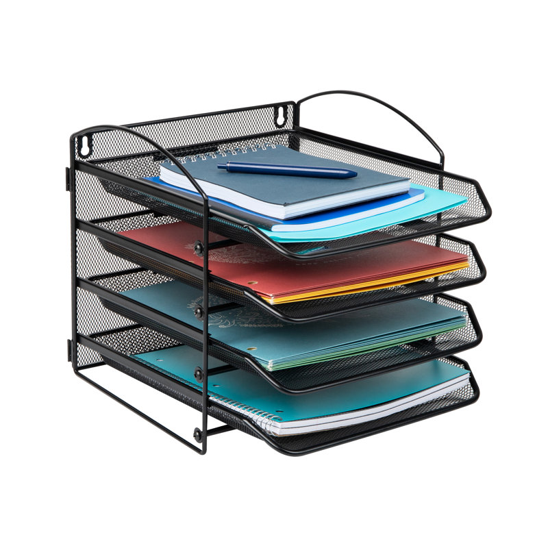 Black Metal Mesh 4-Tier Wall Mountable Letter Tray