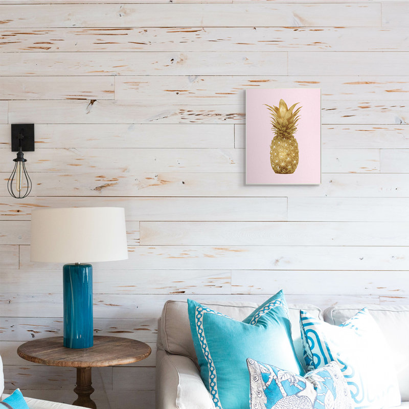 Golden Glam - ananas sur rose, Plaque murale, H 15 po x l 10 po