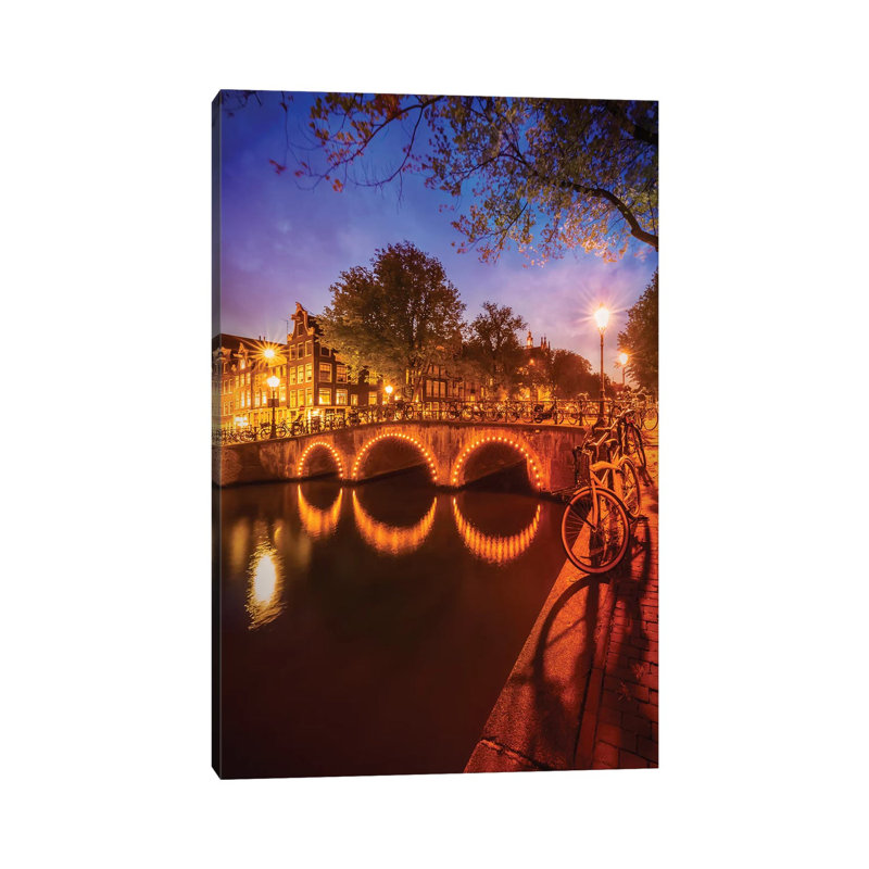Amsterdam Nightscape From Keizersgracht by Melanie Viola - Wrapped Canvas Print, 101.6 cm H x 66.04 cm W x 3.175 cm D