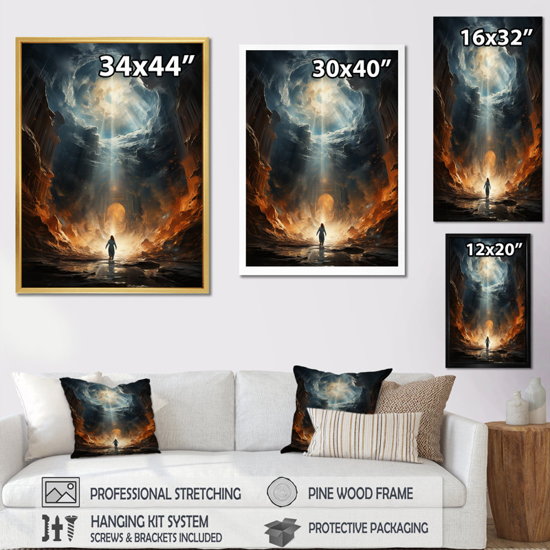 «Ascension Radiance Christianism Landscape», impression sur toile, Cadre doré simple, H 32 po x l 24 po x P 1 po