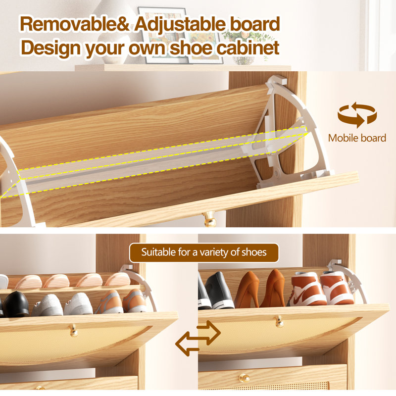 Rattan Shoe Storage Cabinet with Drawer, Natural